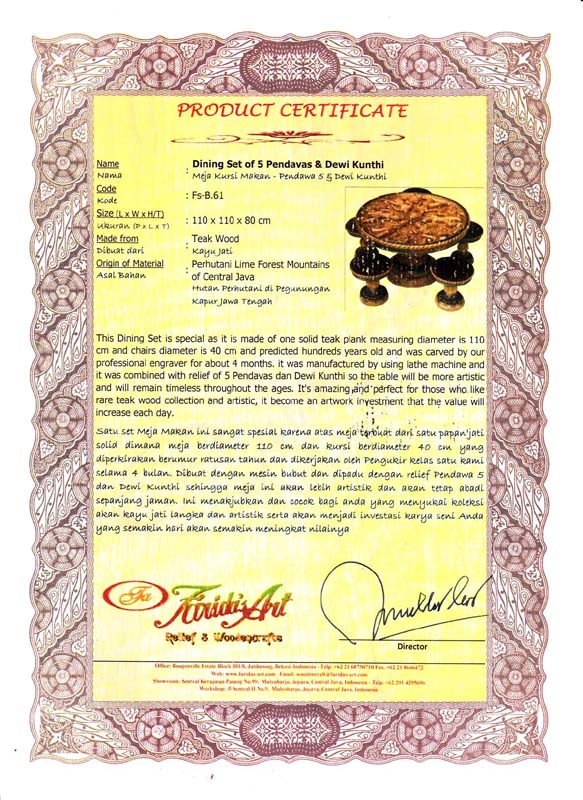 Meja Makan/Bundar Set - Pendawa 5 & Dewi Kunthi